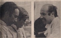 Izquierda: dos que abandonaron. CUPEIRO por varilla de balancines y DI PALMA por el bulbo de aceite. <br />A la derecha, Cacho FANGIO, con el auto de PERKINS, en inferioridad mecánica, consiguió un buen segundo puesto. Parejo y sin errores.